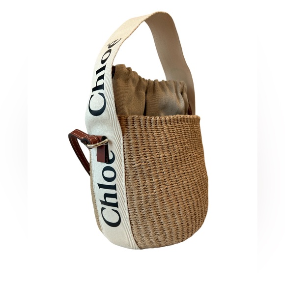 Woody small leather-trimmed raffia basket bag - Picture 3 of 7